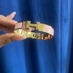 Pink H bracelet ( inspired) with gold trim
